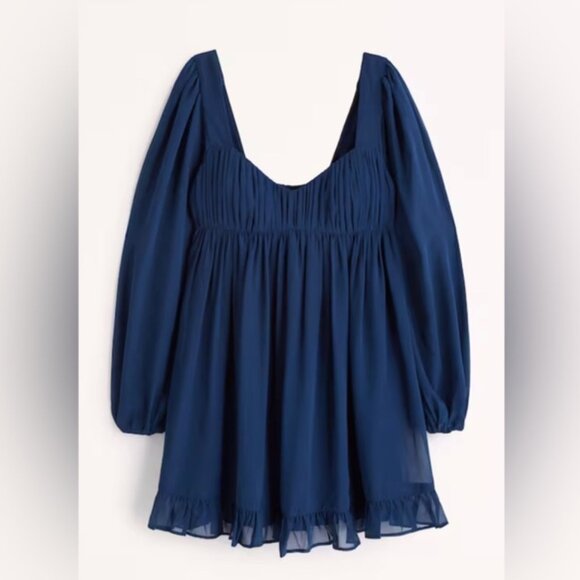 Abercrombie & Fitch Dresses & Skirts - Abercrombie & Fitch Long-Sleeve Ruched Babydoll Blue Mini Dress XST